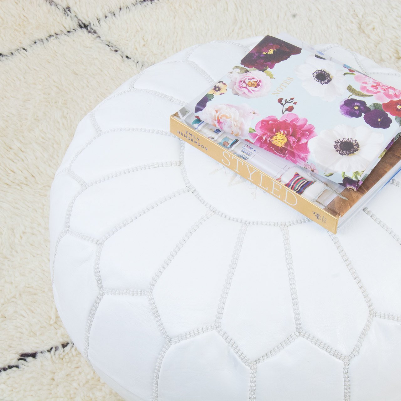 Leather Pouf - White