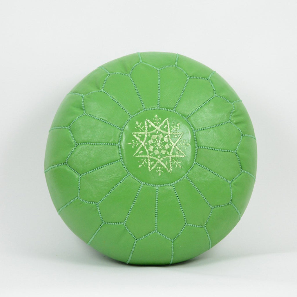 LEATHER POUF, OTTOMAN, FOOTSTOOL - LIME GREEN