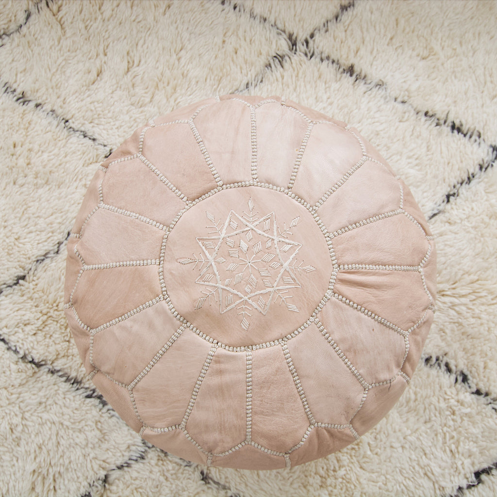 Leather Pouf - Natural